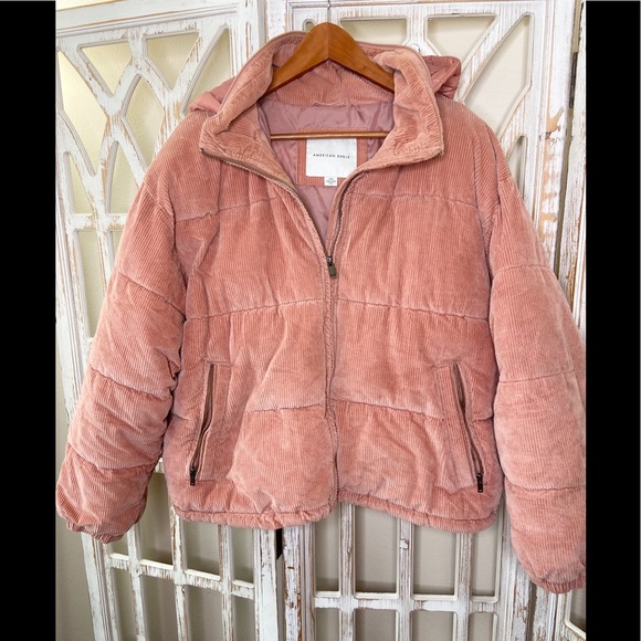 pink cord puffer jacket